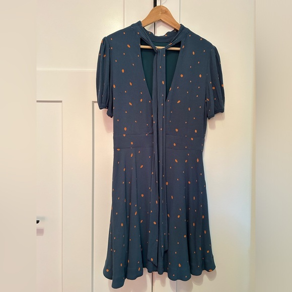 Free People Green Comb Polka Dot Reversible Dress - Size 8 - Picture 2 of 4